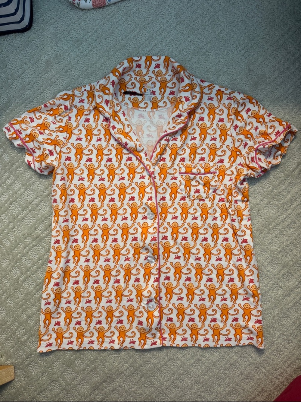 Roller Rabbit Orange Monkey Short-Sleeve Pajama Shirt